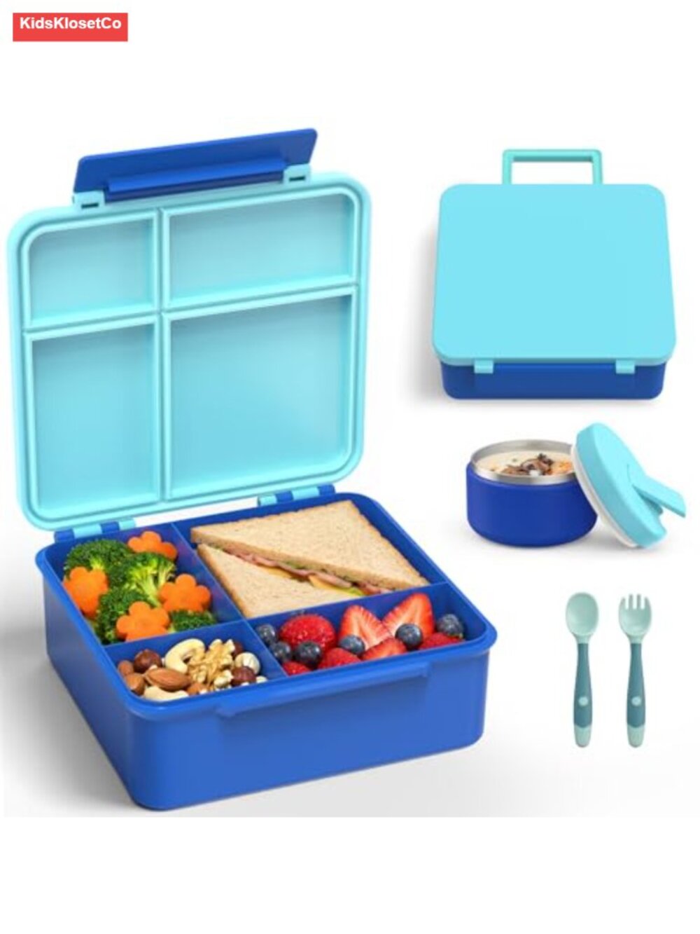 Kids Bento Lunch Box with Thermo - 4 Compartment Leakproof with Fork Spoon